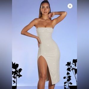 Verbier Embellished Bandeau Cowl Neck Midi Dress